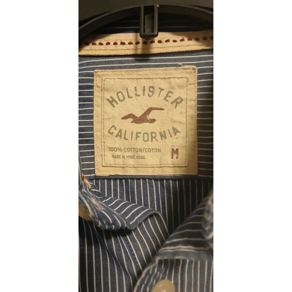 Hollister Mens Blue White Striped Long Sleeve Button Down Shirt Size M Cotton - Picture 4 of 4